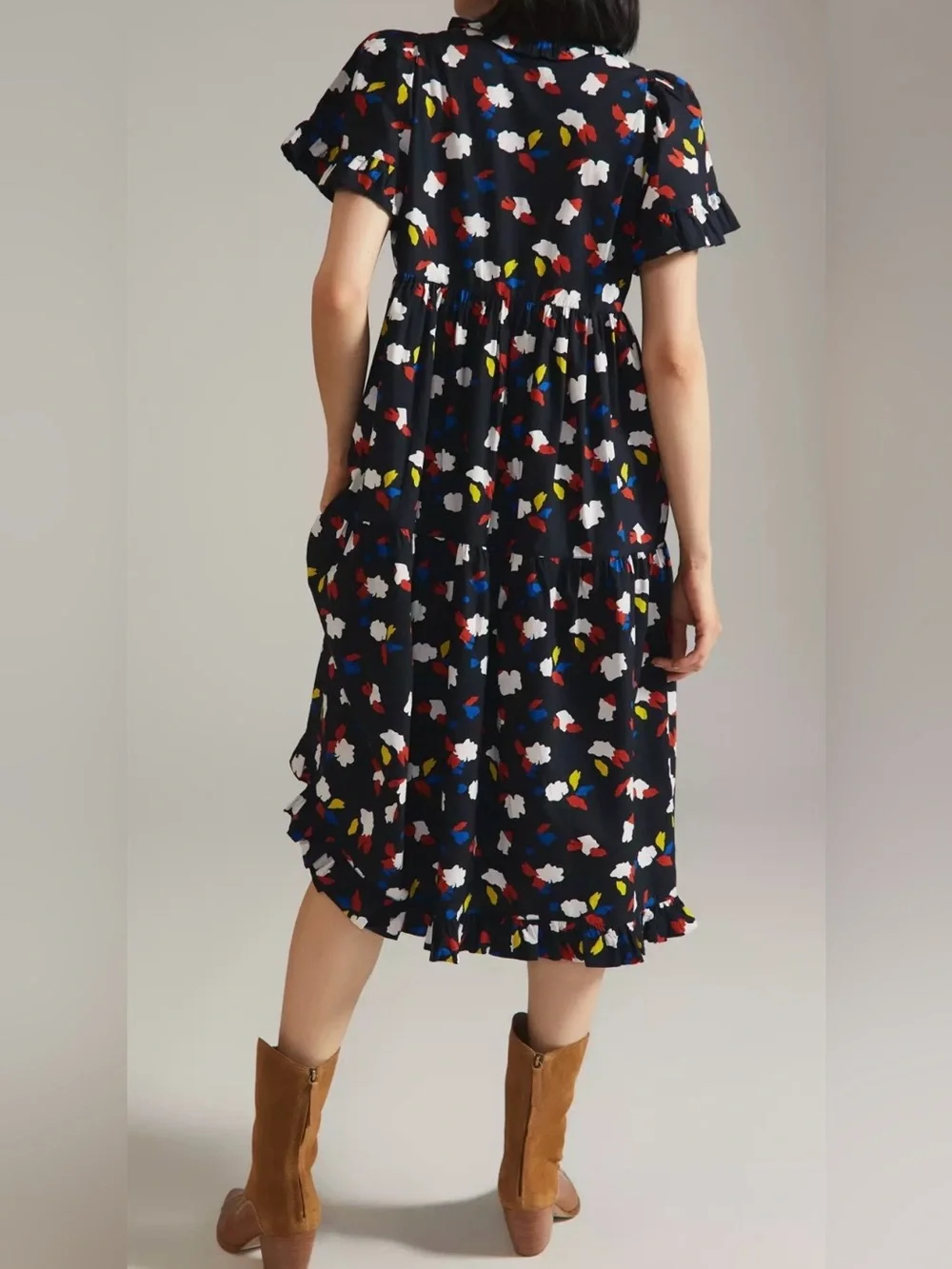Clare V. Martine Dress Black High-Low Floral Print Midi Skirt size M . - Picture 2 of 11